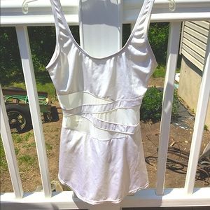 White bathing suit with lace insert